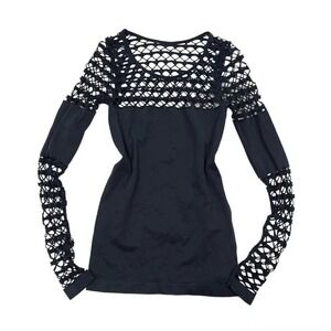 Y2K Grunge Black Fishnet Long‎ Sleeve Top Sz S Alternative Goth Devilcore Fairy